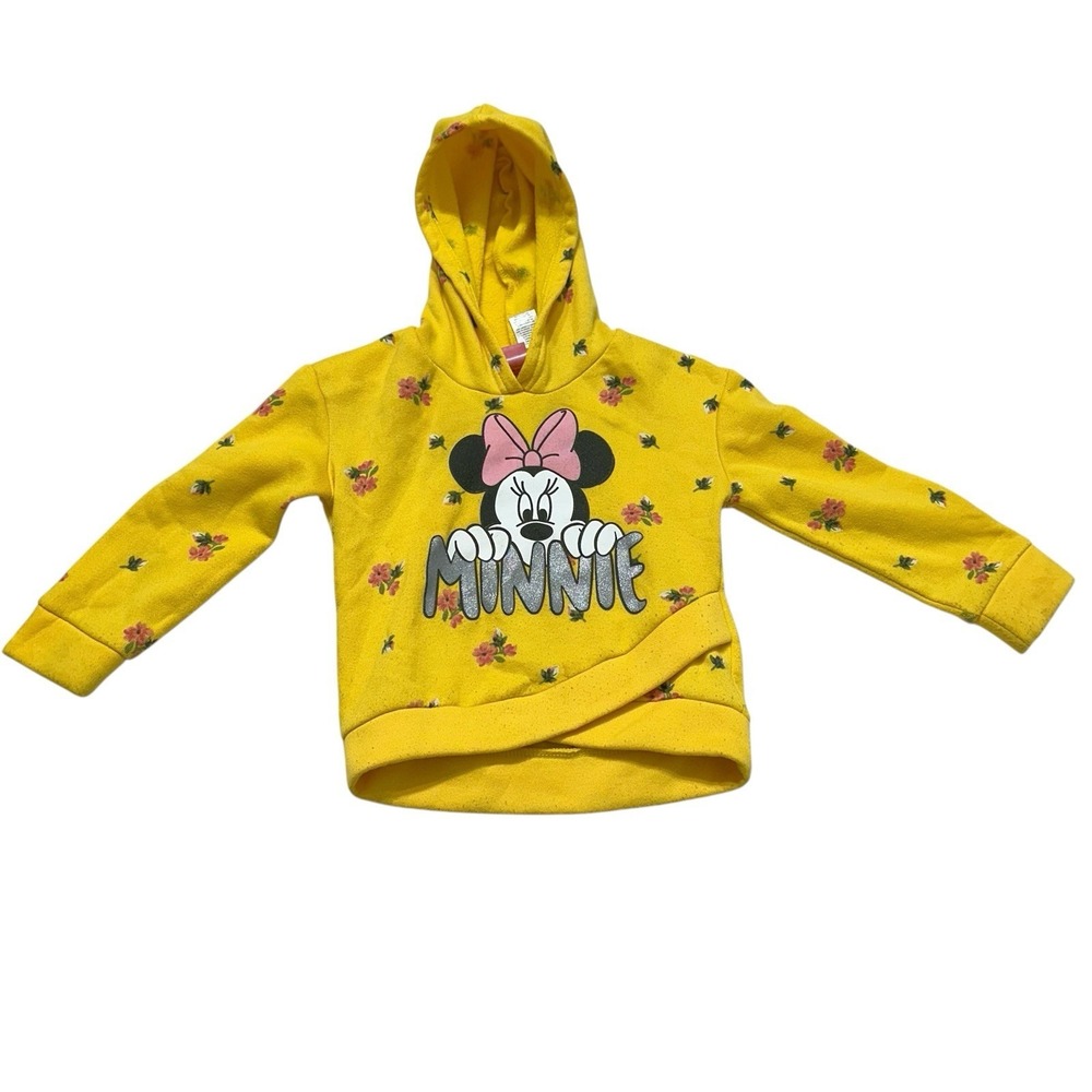 Disney Minnie Mouse Yellow Floral Hoodie Sweatshirt Girls 5T‎
